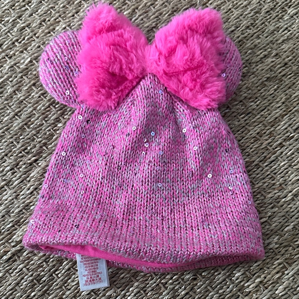 Disney Pink Sequin Beanie with Plush Bow and Ears